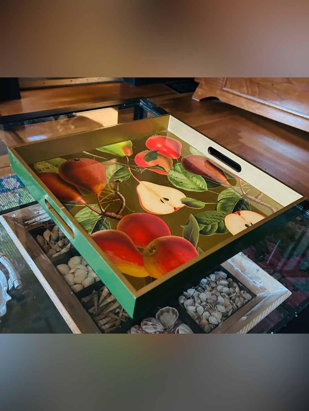 Lovely Lacquered Autumnal Tray with Pear Botanical Harvest
